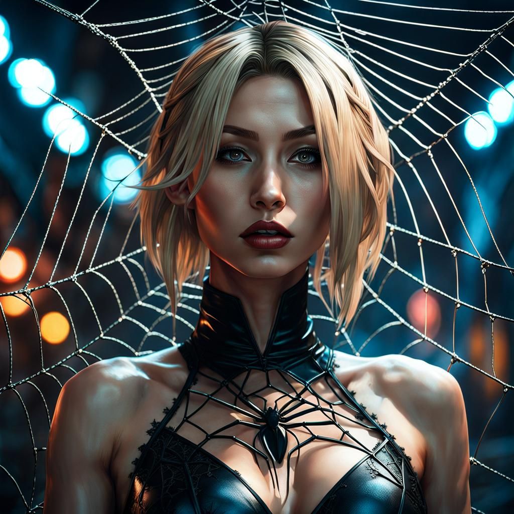 Hyperdetailed Photo of Woman in Spider Web