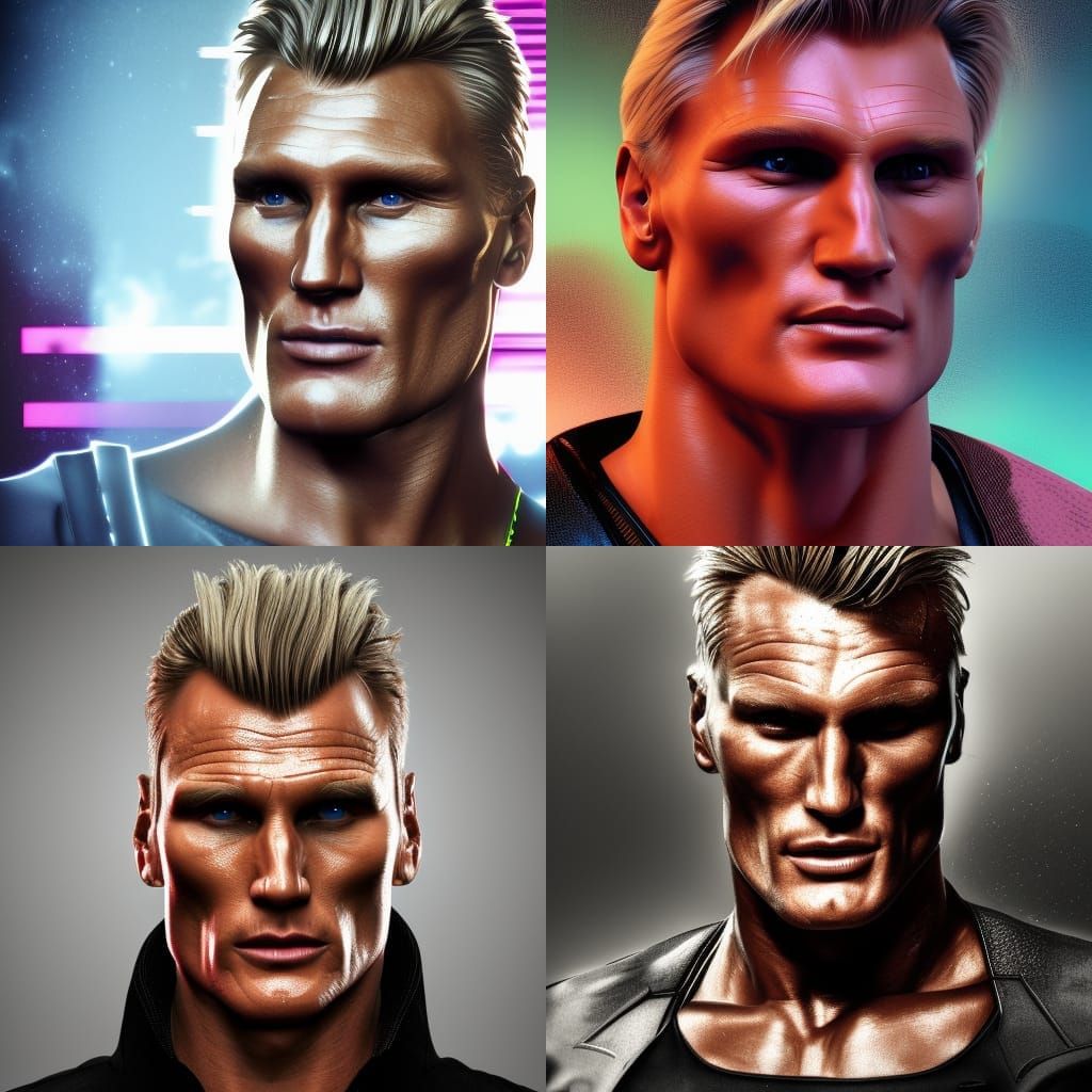 Dolph Lundgren Portrait in Neon Lighting, Unreal Engine