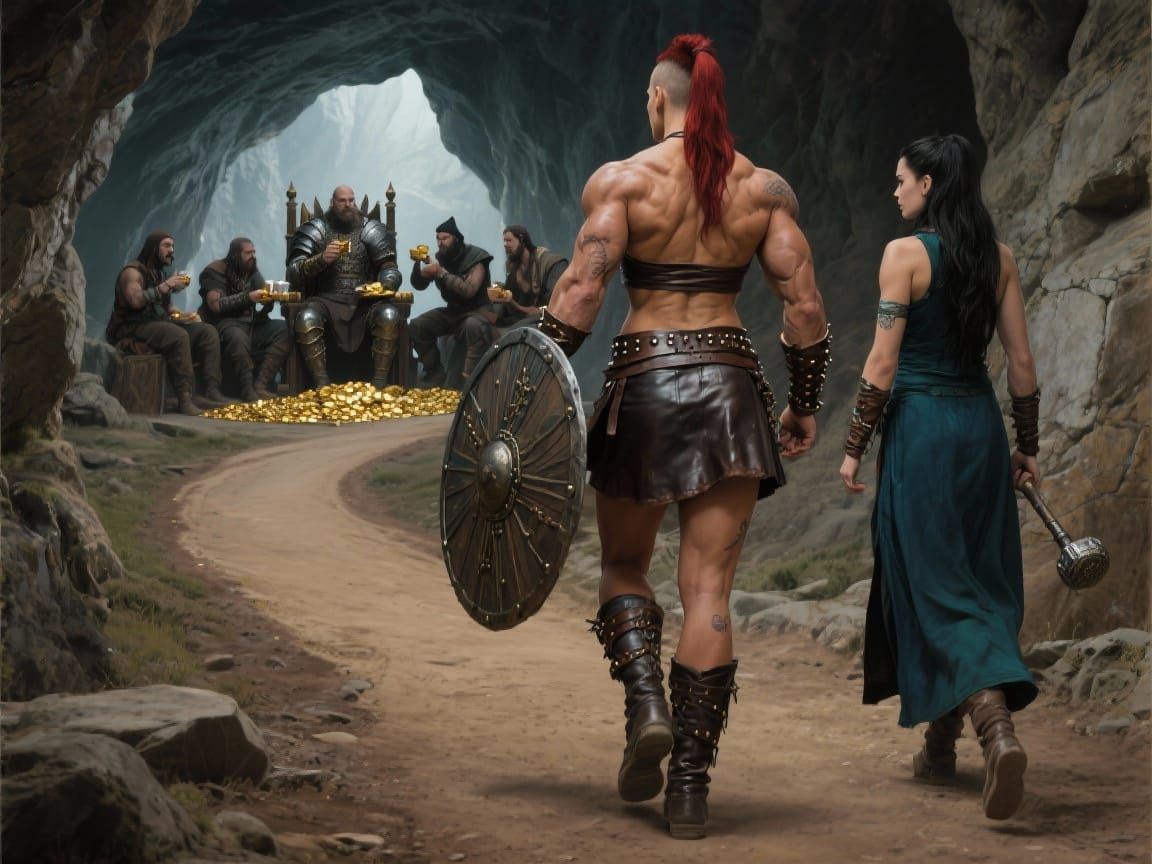 Amazon Warriors Enter Bandit Cavern - Digital Art