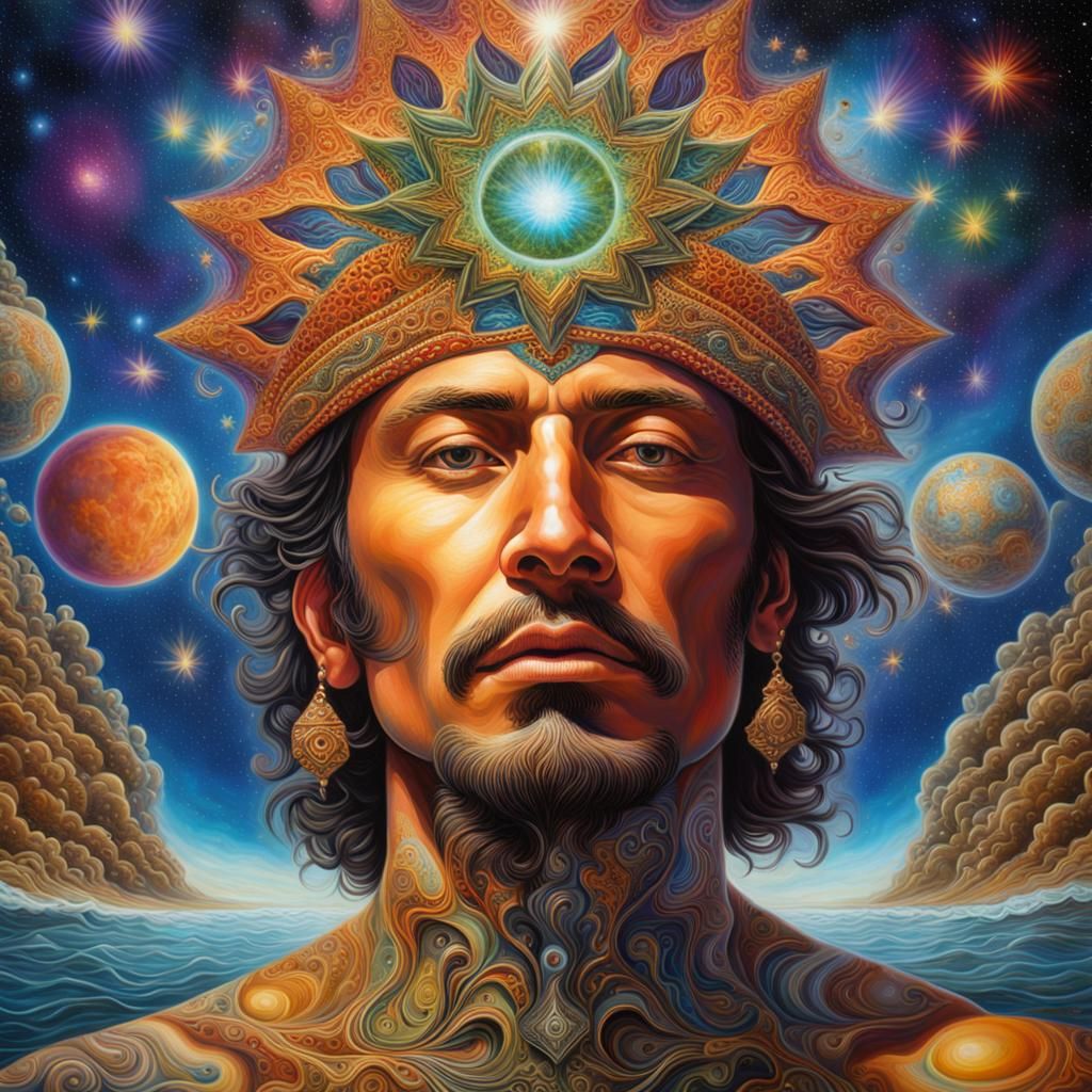 Psychedelic Portrait: Man Emerging from Sea and Stars