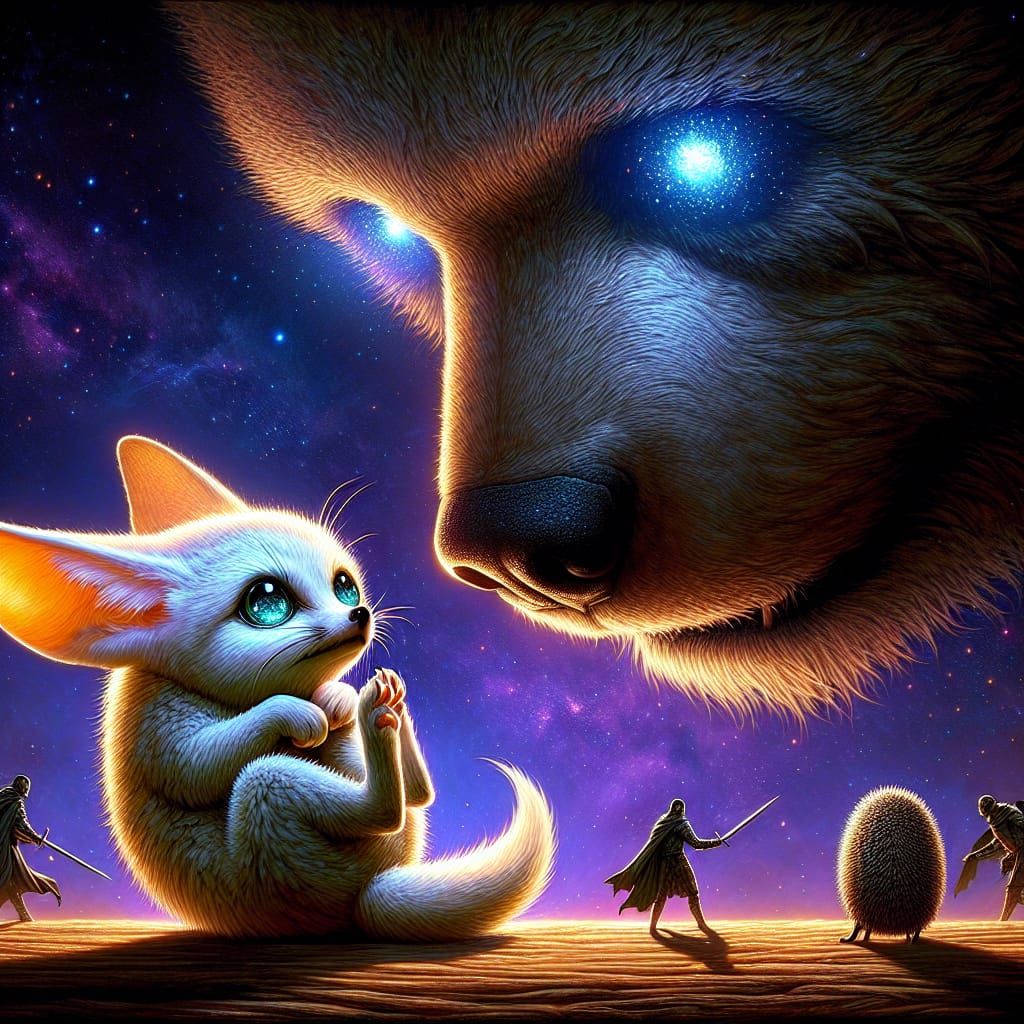 Frightened Fox Protected by Hedgehog: 8K Illustration