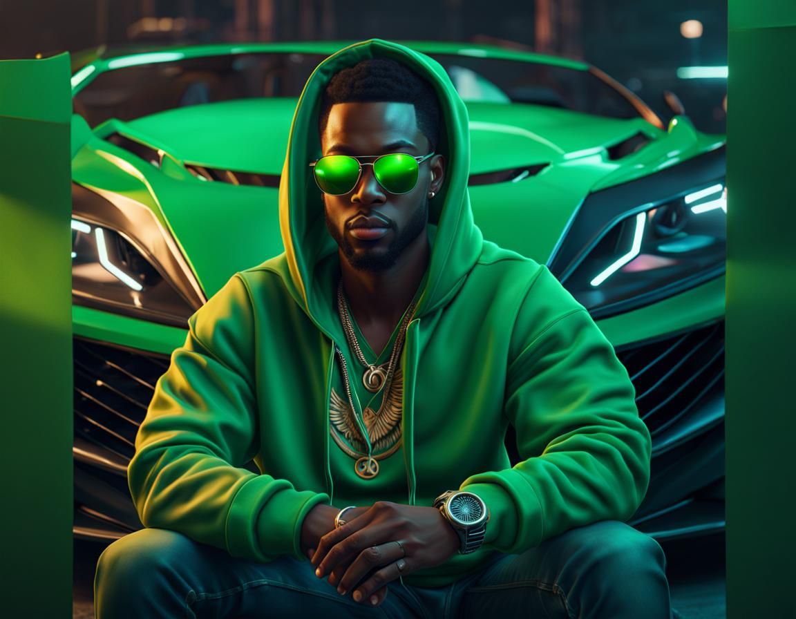 Young Rapper in Advanced Tech Car: Matte Painting