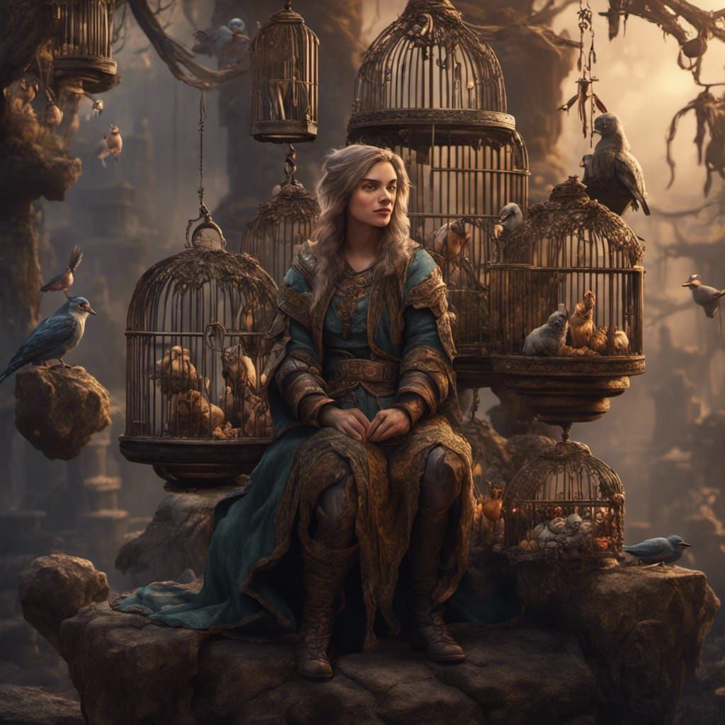 Dwarven Druid with Animal Cages: Fantasy Art