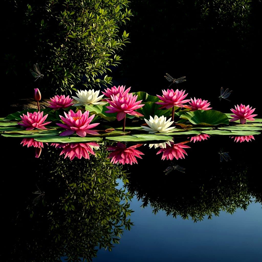 Lotus Pond Reflections: A Hyperrealistic Optical Illusion