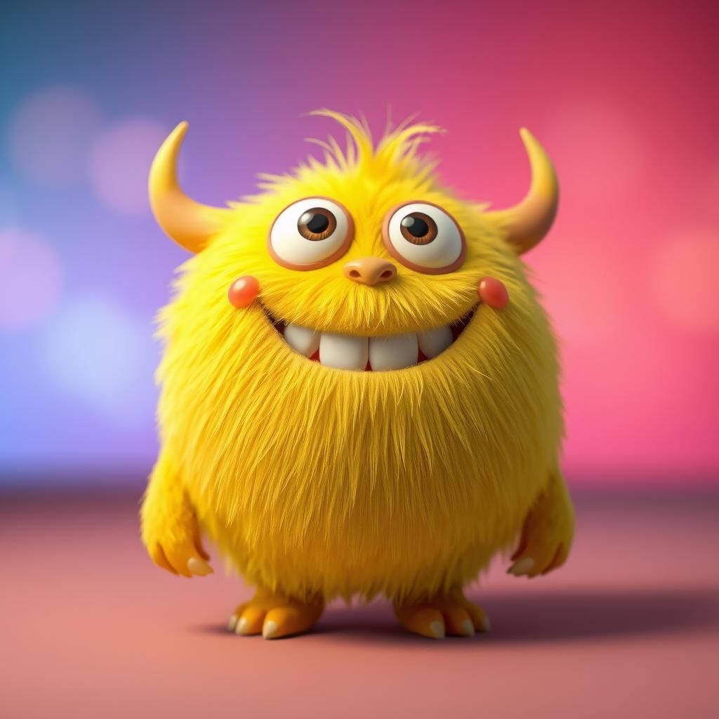 Cuddly Yellow Monster in Pixar Style 3D Render