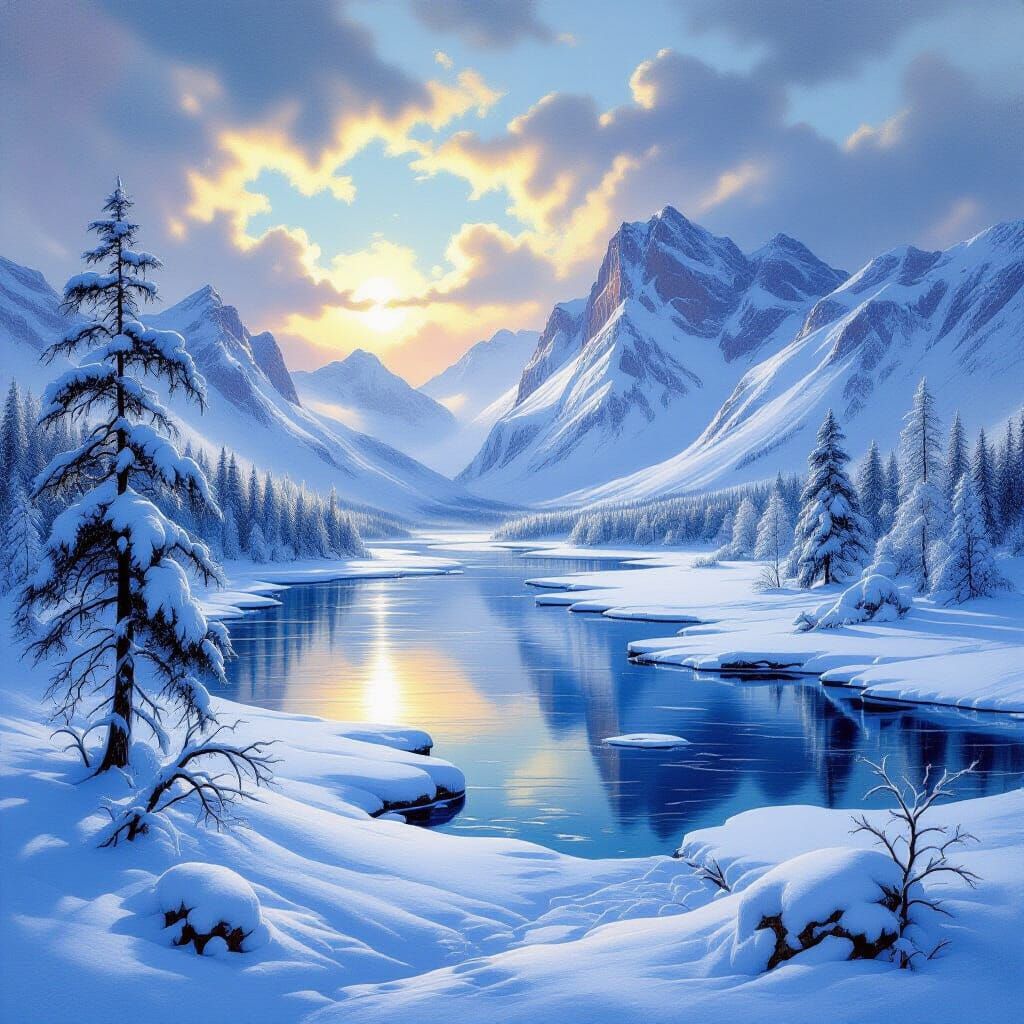 Snowy Siberian Landscape Inspired by Romantic Masters