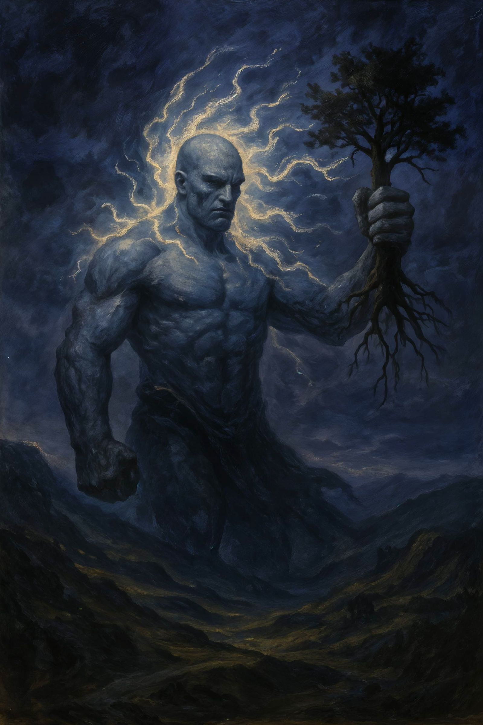 Storm Giant with Electrified Mane in Acrylic Style