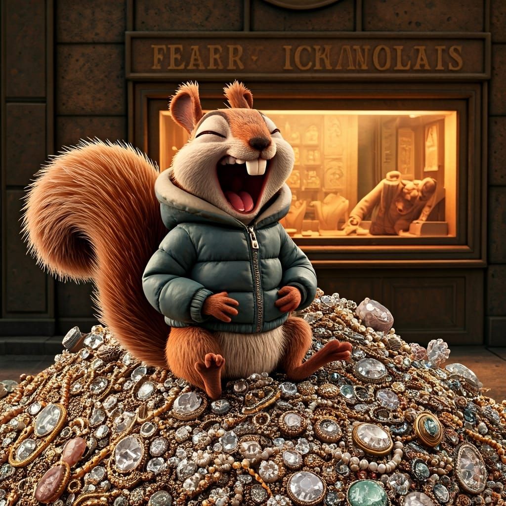 Squirrel Jewel Thief in Claymation Style