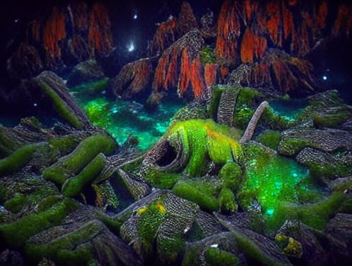 Glowing Underwater Alien Ruin in 8K