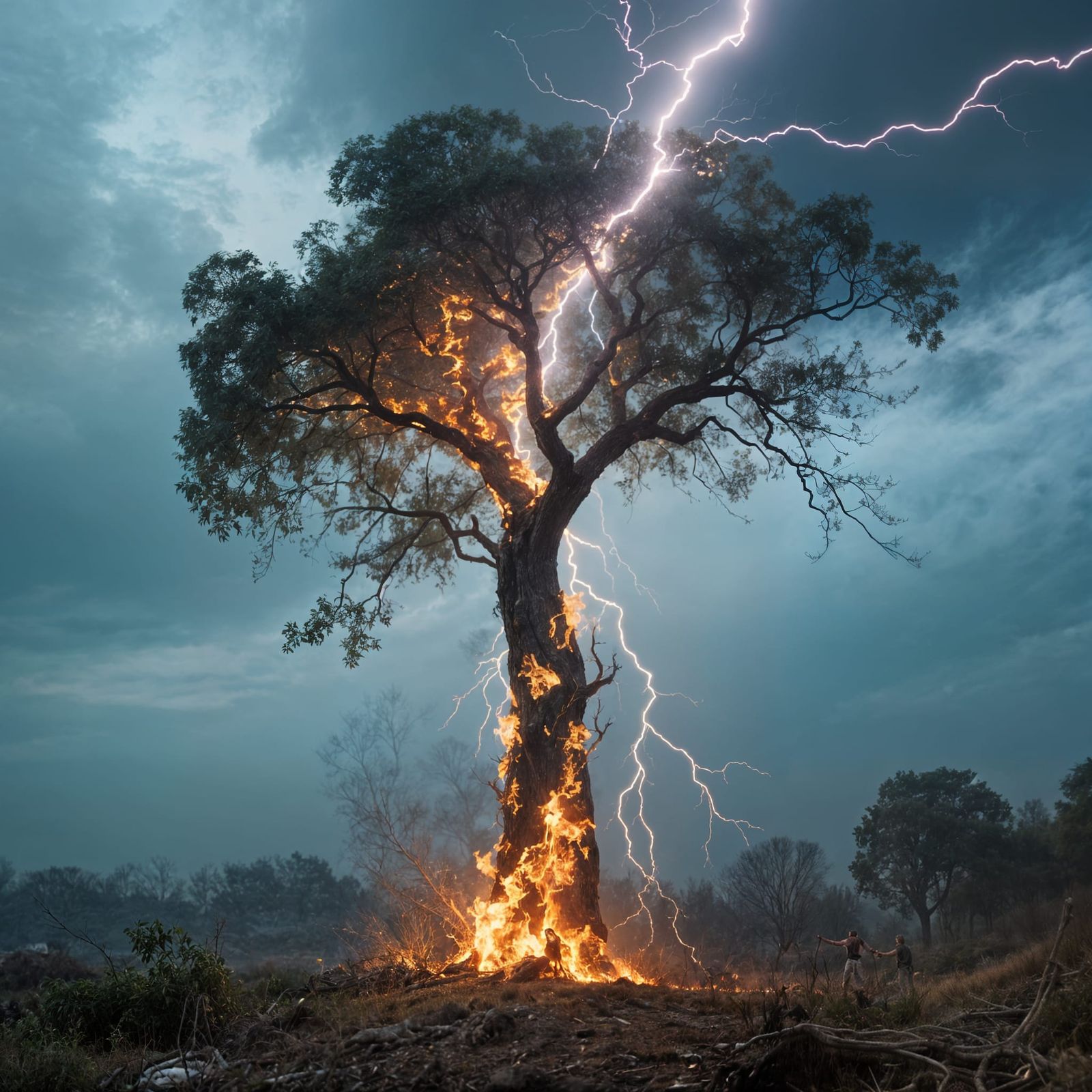 Lightning Strikes Tree: Ultra-Realistic Cinematic Image