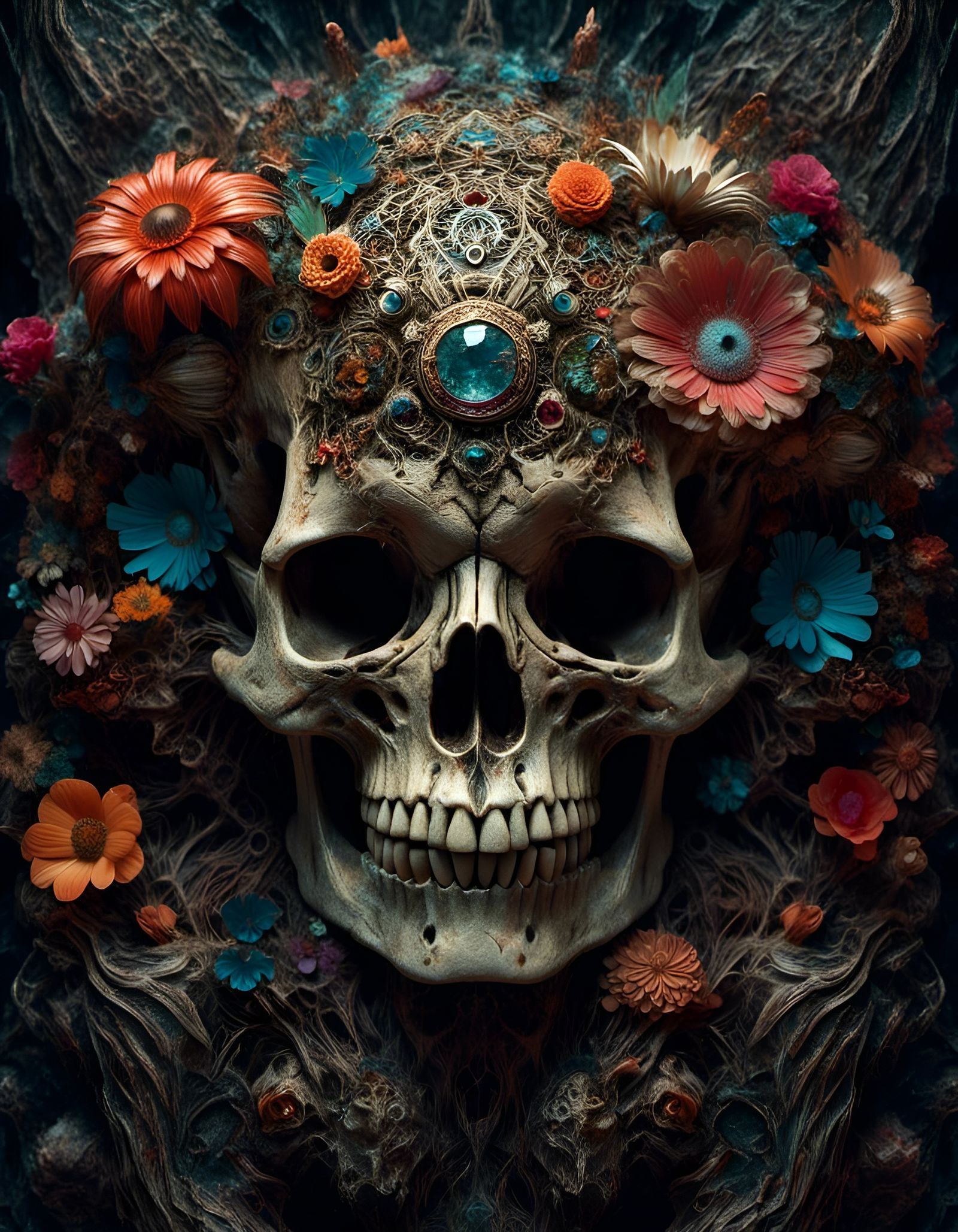 Ornate Jungle Skull Mandala in Digital Art Style