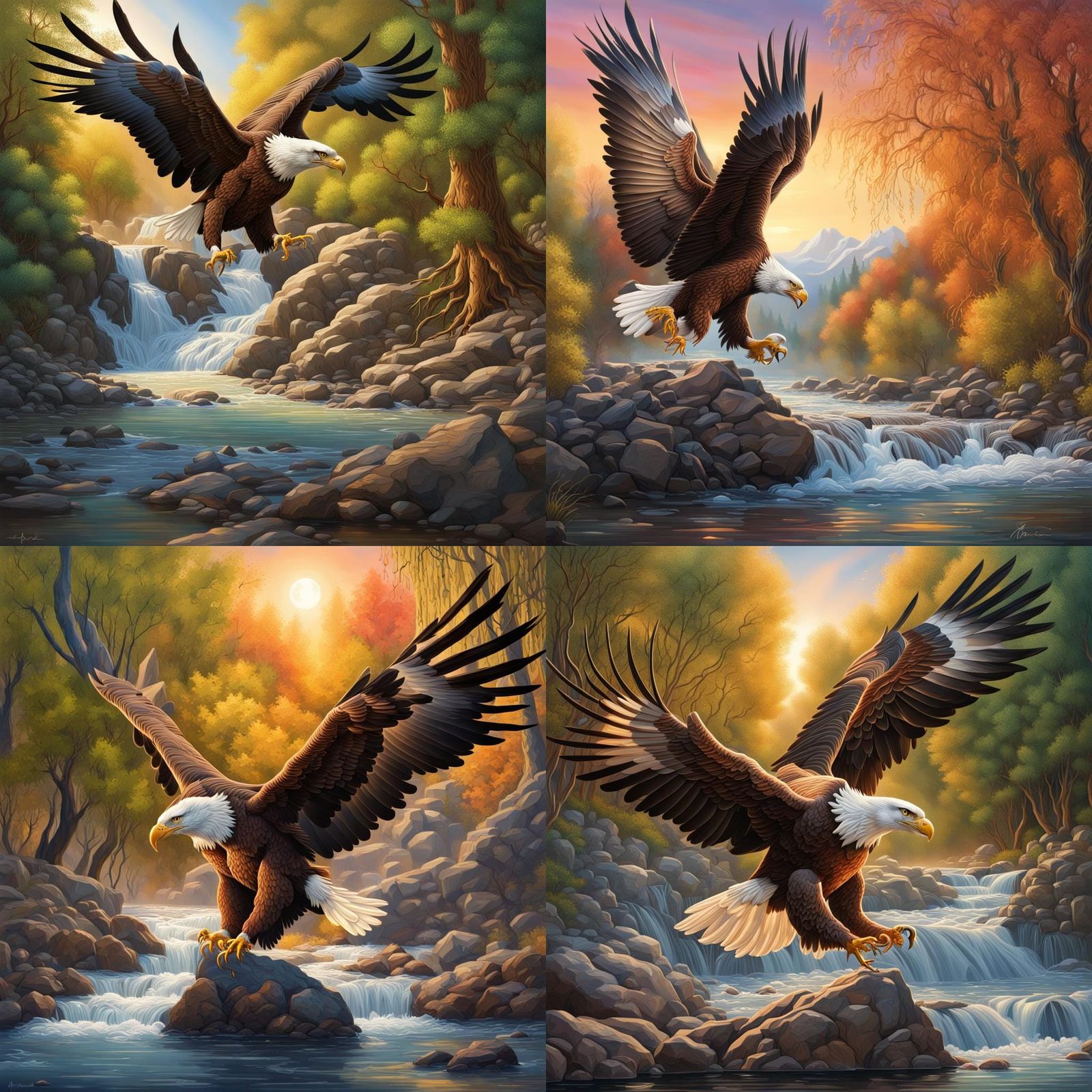 Eagle Scooping Fish from River: Hyperrealistic Splash Art