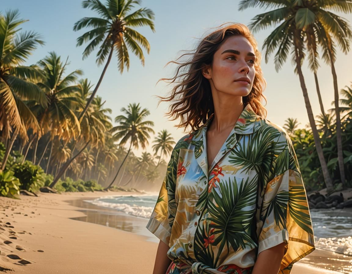 Tropical Beach Scene in Impressionist Style