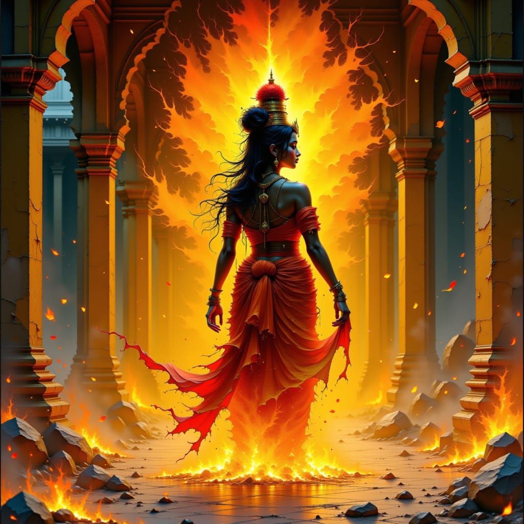 Agni, Hindu God of Fire, in Raja Ravi Varma Style
