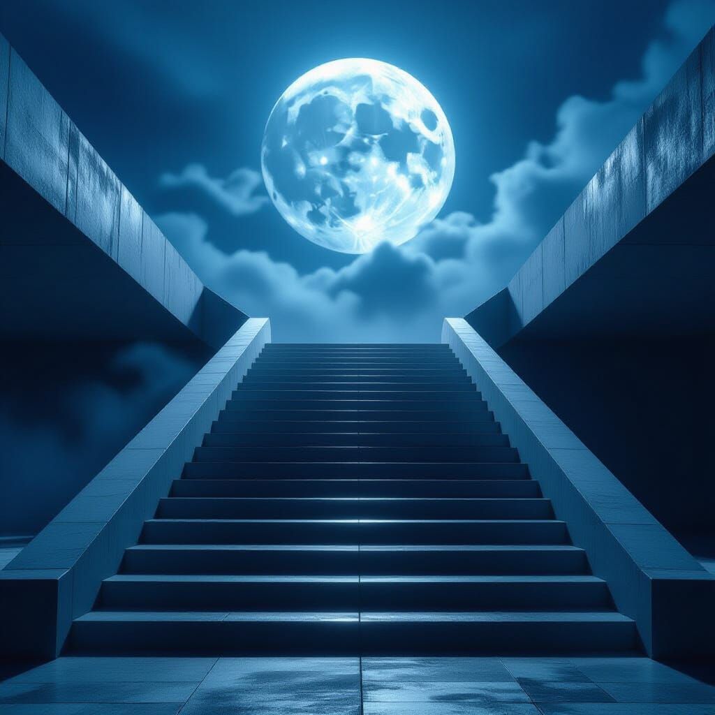 Imposing Concrete Stairs Under Ethereal Moonlight