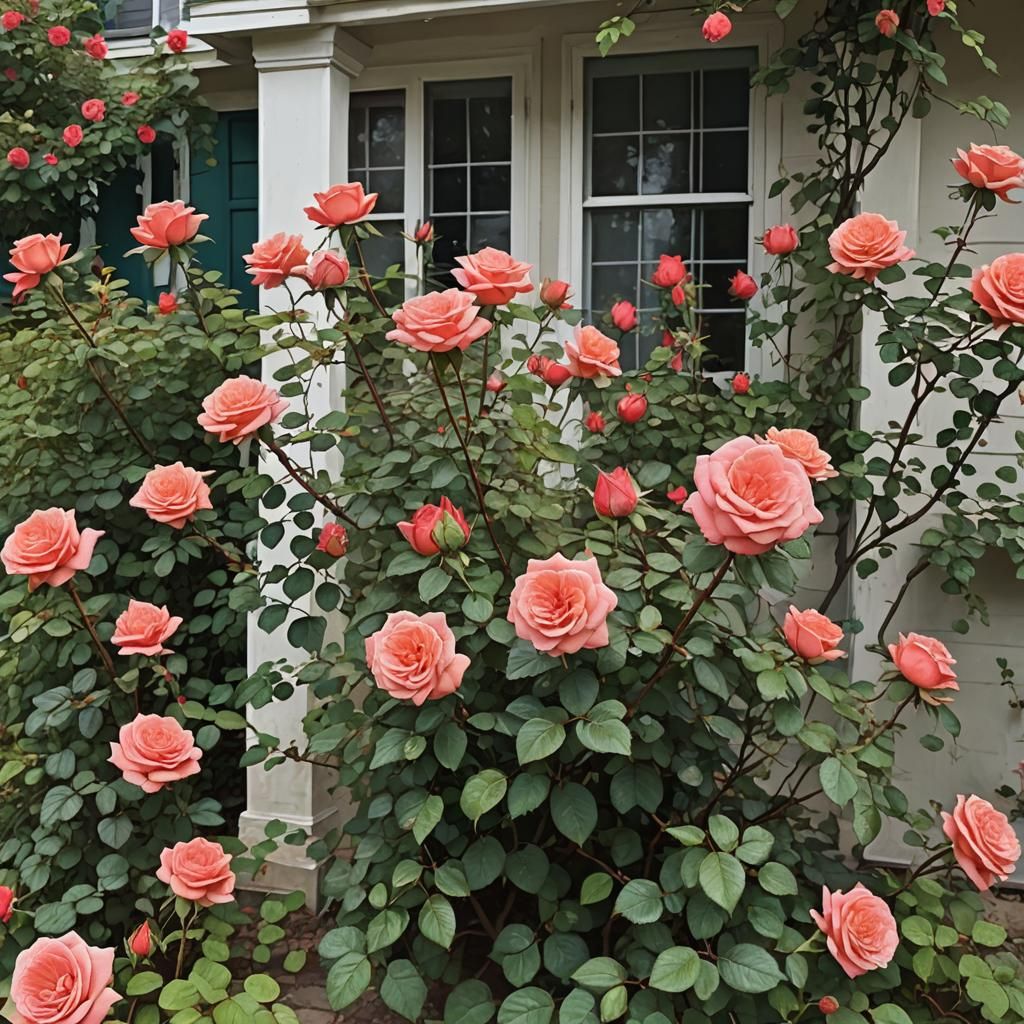 Abstract Rose Bush in Front of House