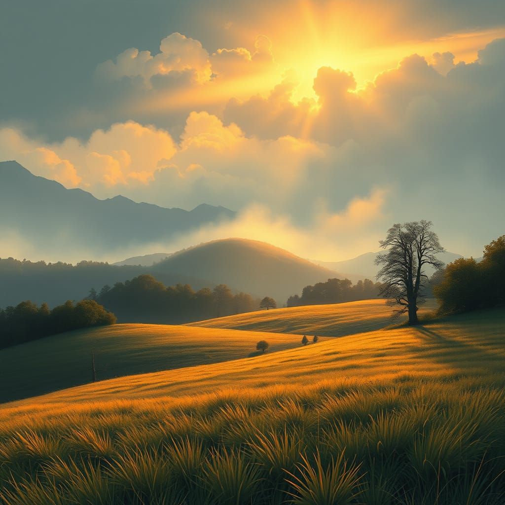 Misty Autumn Landscape Painting in Comic Art Style