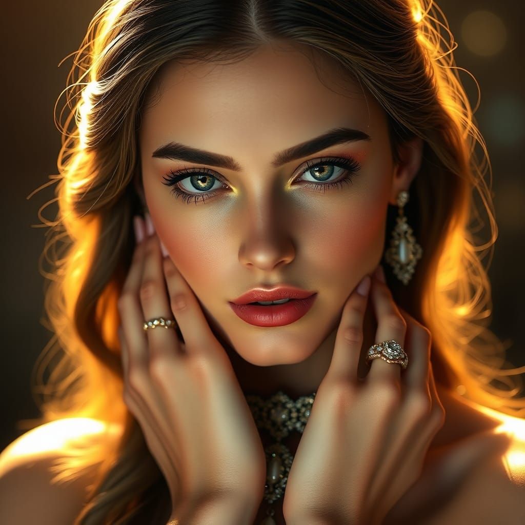 Elegant Woman with Ornate Jewelry in Digital Art Style