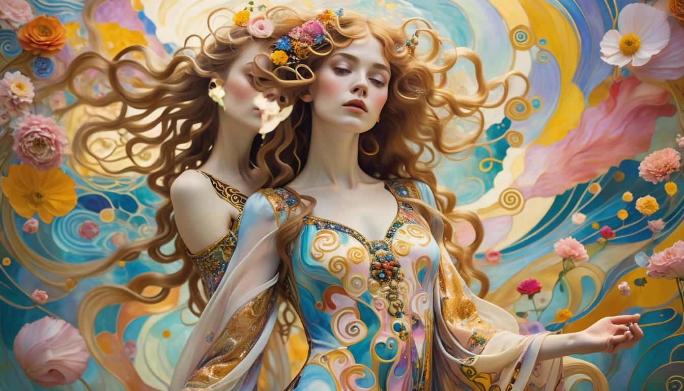 Woman in Surreal World, Gustav Klimt Style