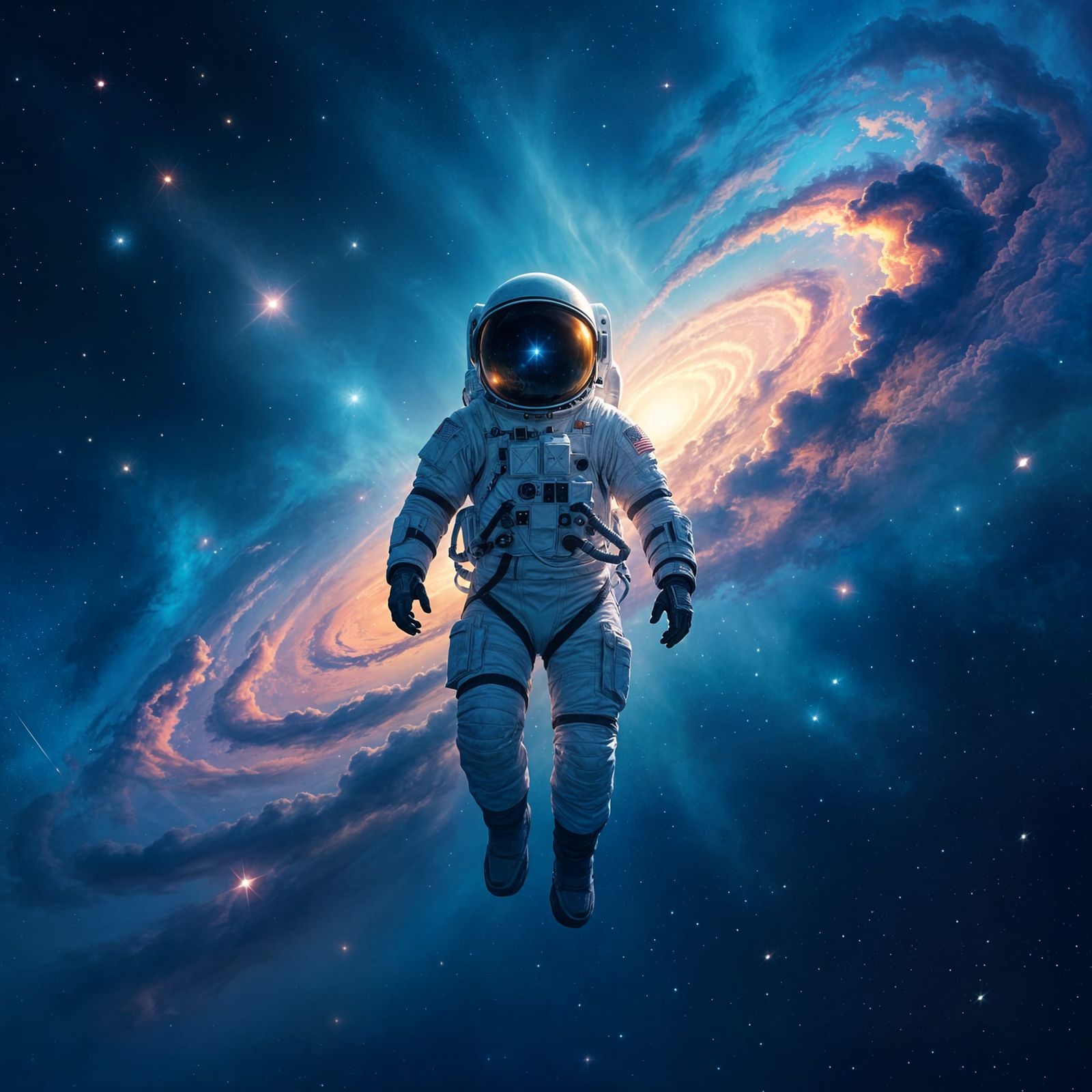 Astronaut Floating in Nebula, Impressionistic Space Art