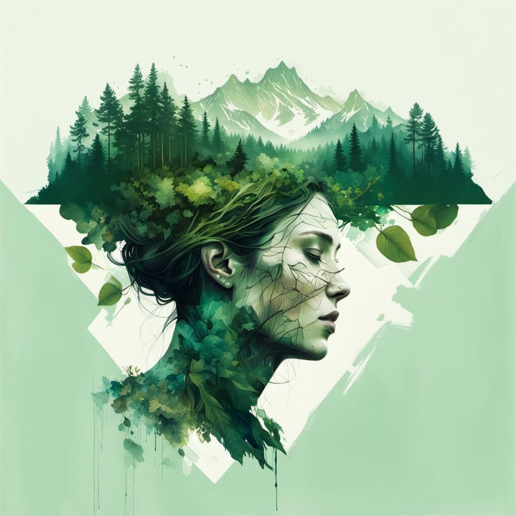 Green Dreamscape: Double Exposure in Hyperrealism