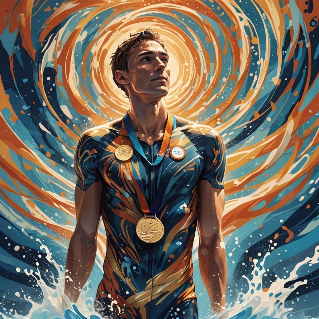 Olympic Swimmer Victory in a Vortex of Light