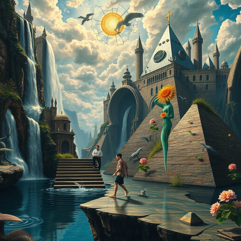 Surreal Floating City Inspired by Hieronymus Bosch