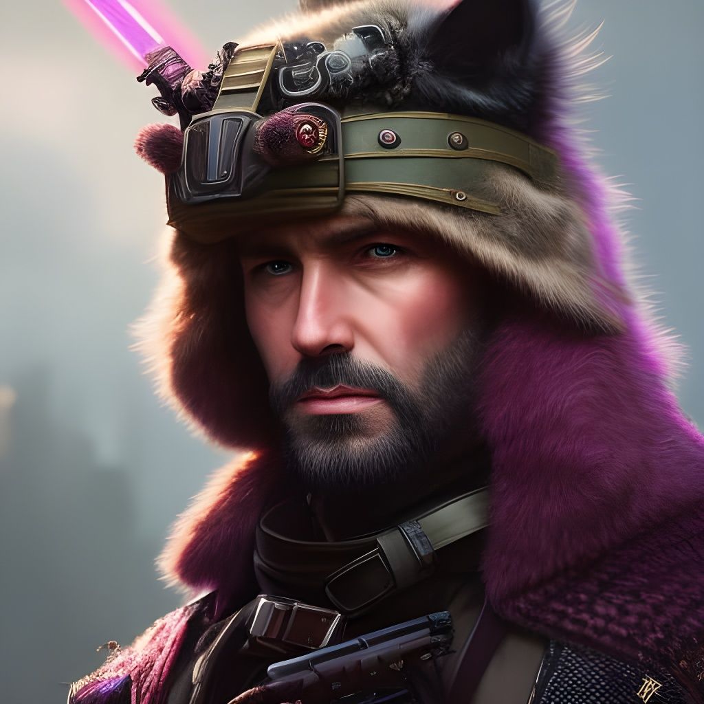 Cyberpunk Cowboy Cat Sheriff Portrait