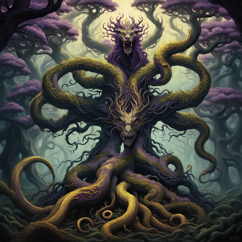 Hydra Emerges from Ancient Tree Roots