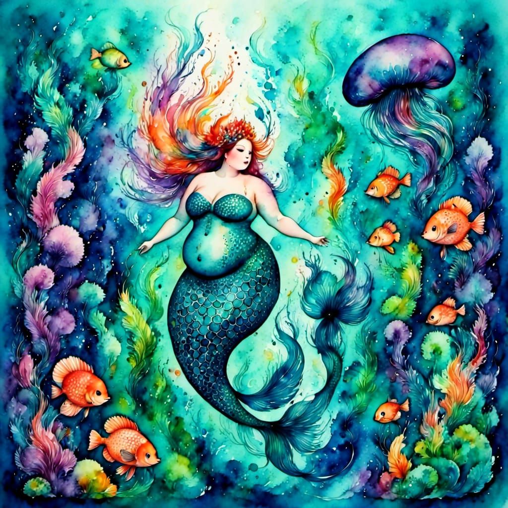 Bioluminescent Merman King Above Coral Reef