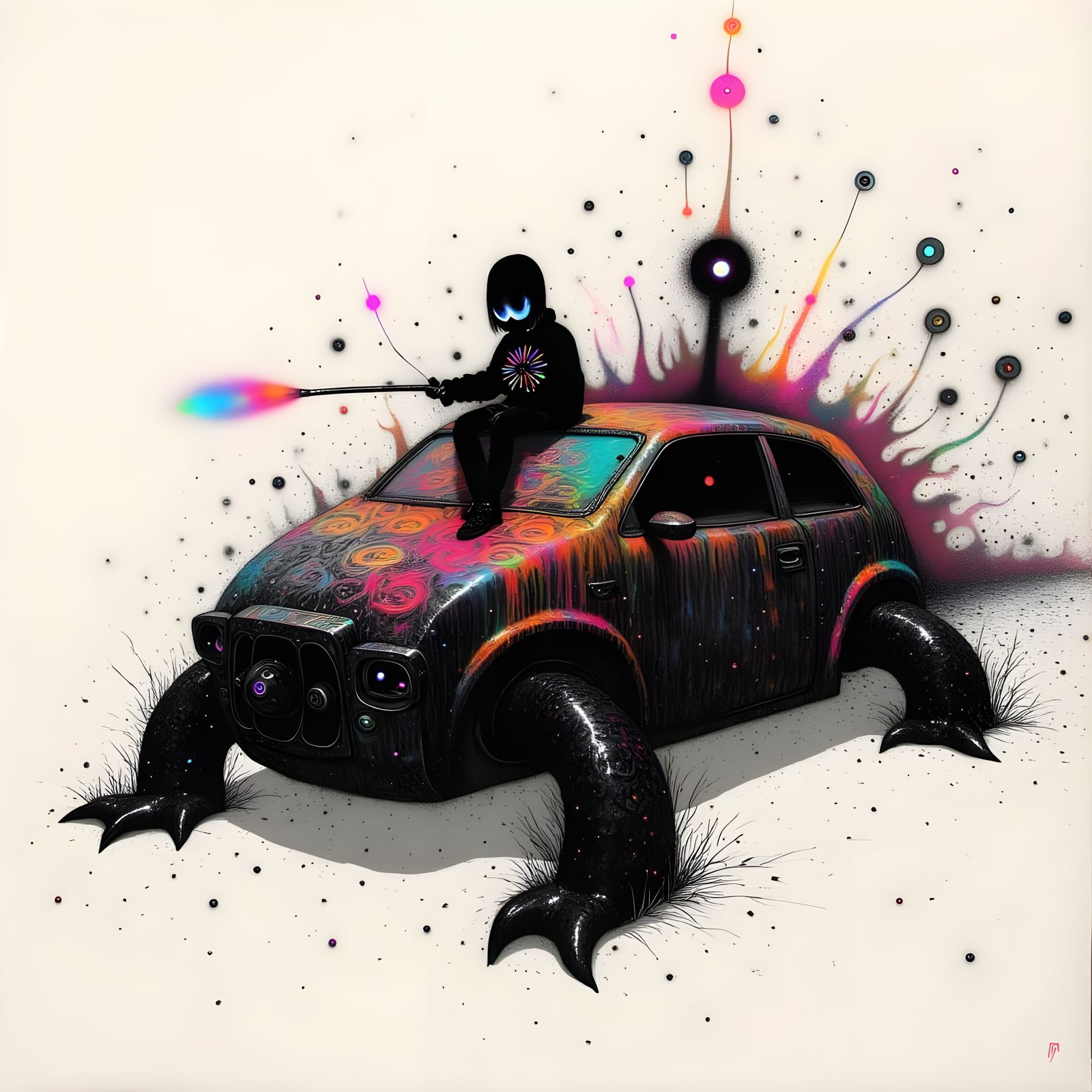 Turtle Car Graffiti Art in Polychromatic Colors