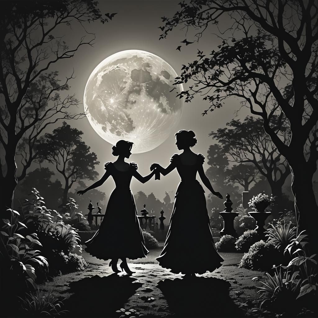 Silhouette Dancing in Moonlight in Sinister Garden