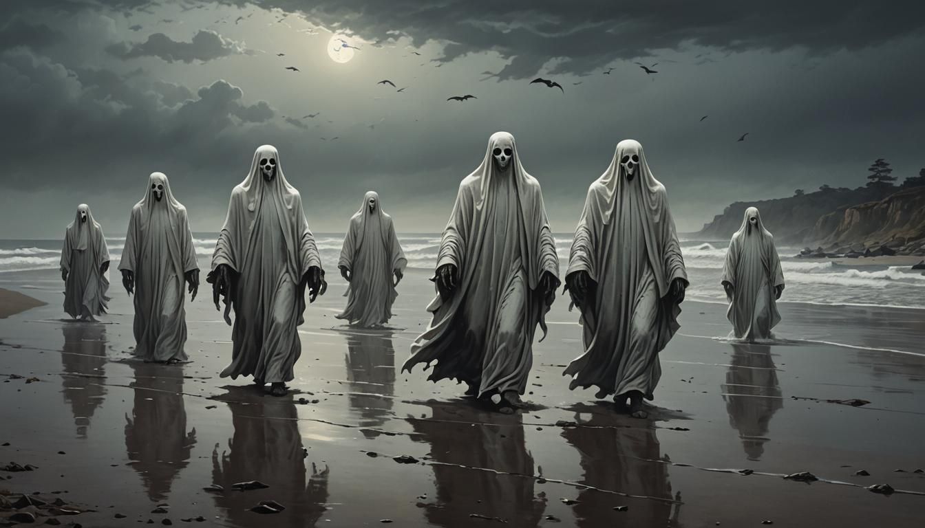 Ethereal Ghosts on a Dark Beach
