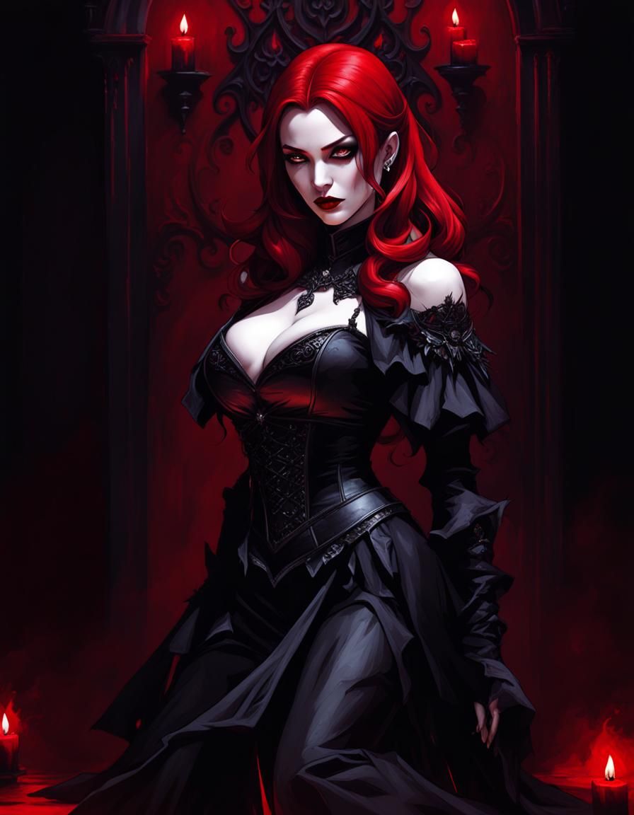 Redhead Vampire in Gothic Dark Fantasy Art