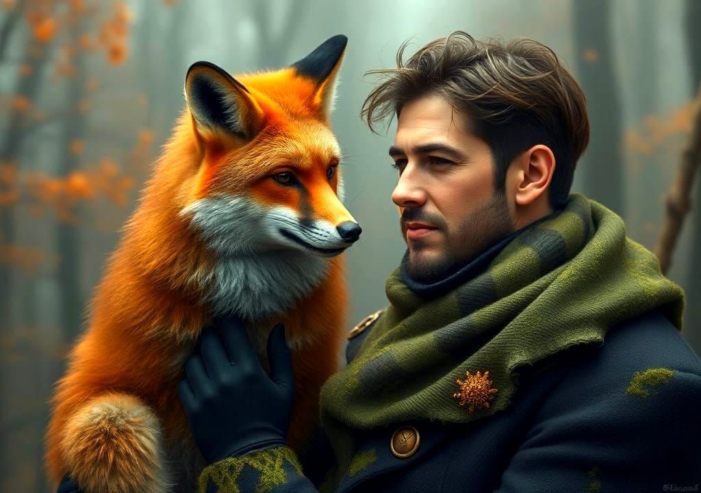 Fox Couple in Autumnal Forest, Oil Painting Style