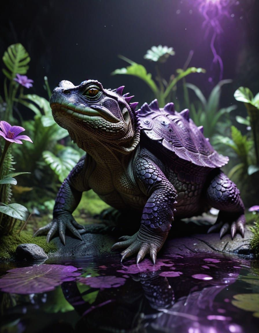 Fantastical Amphibian Hybrid in Deep, Vibrant Colors