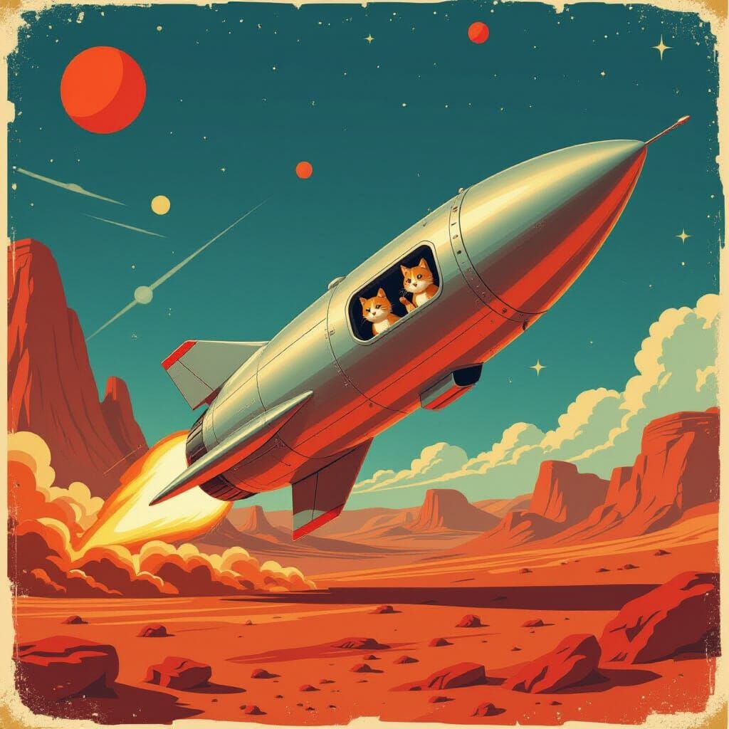 Cats on Mars: A Retro Sci-Fi Rocket Adventure