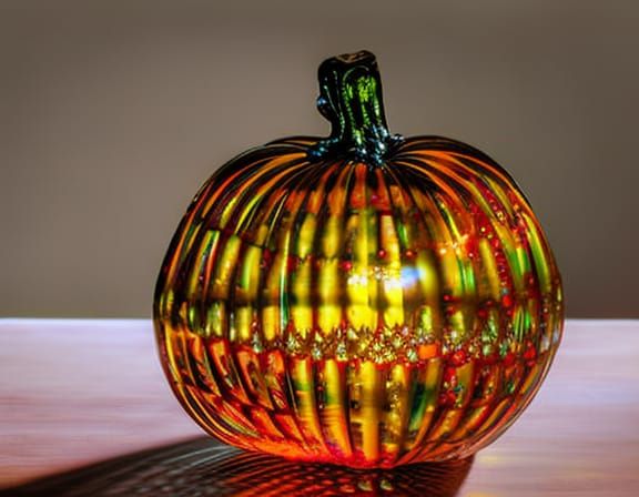 Glass Pumpkin on Wooden Desk