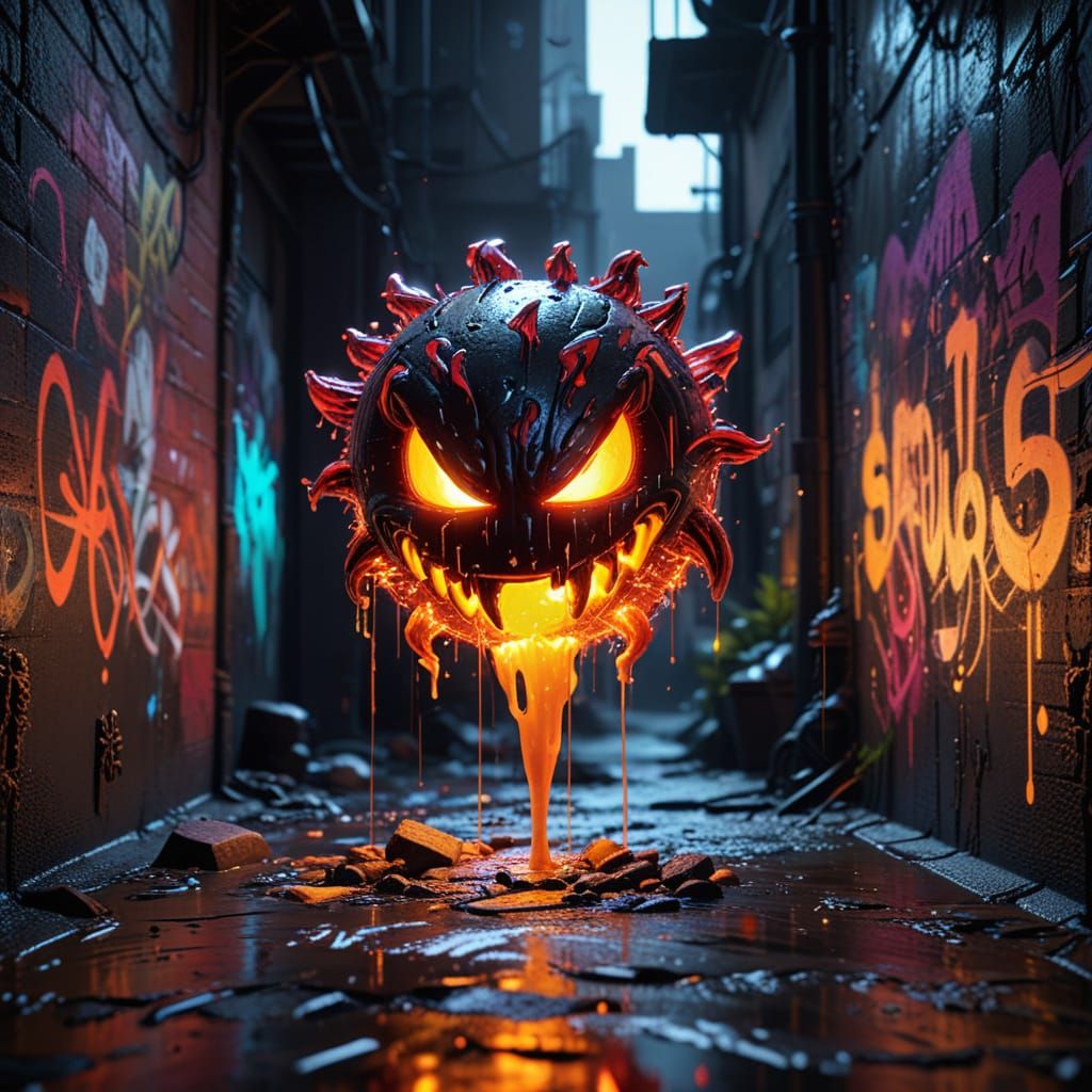 Graffiti-Wrapped Cr1tter in Neon Alleyway