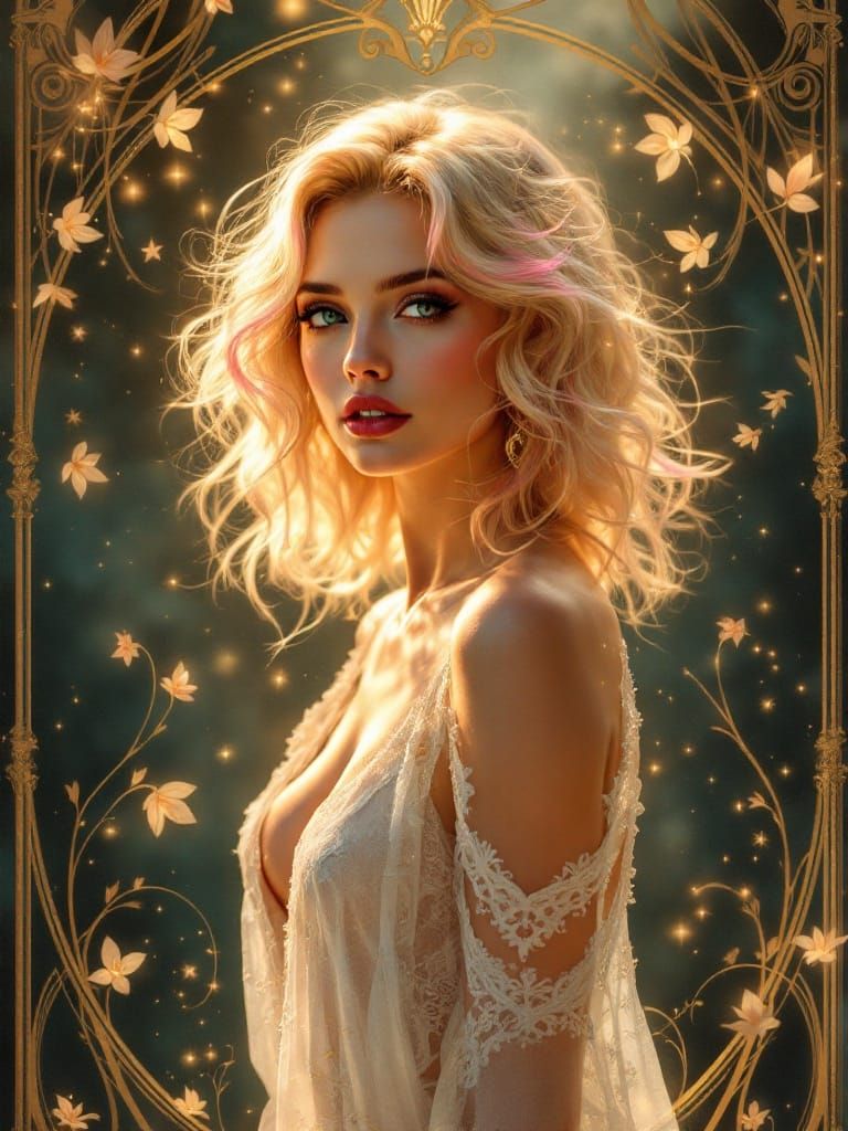 Luminous Blond Woman in Ethereal Art Nouveau Style