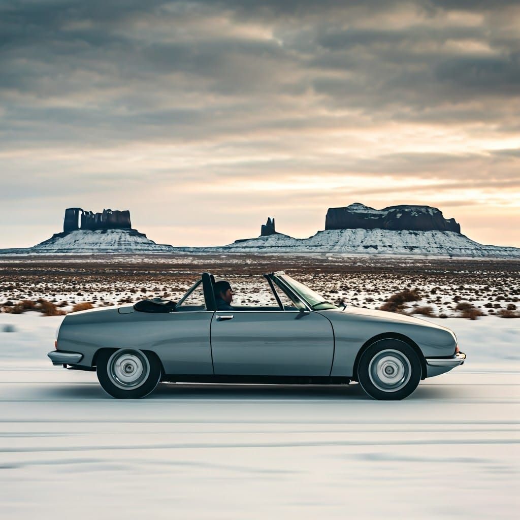 Sleek Grey Citroën GS Convertible Cruises Monument Valley Ro...
