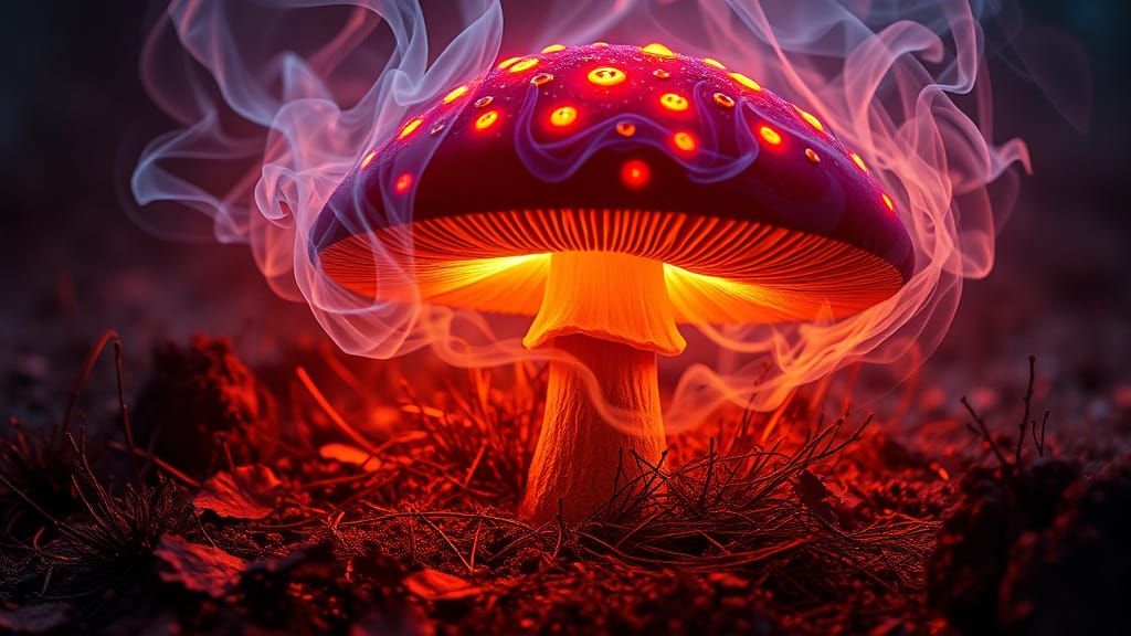 Ethereal Mushroom Radiates Neon Glow in Epic HDR