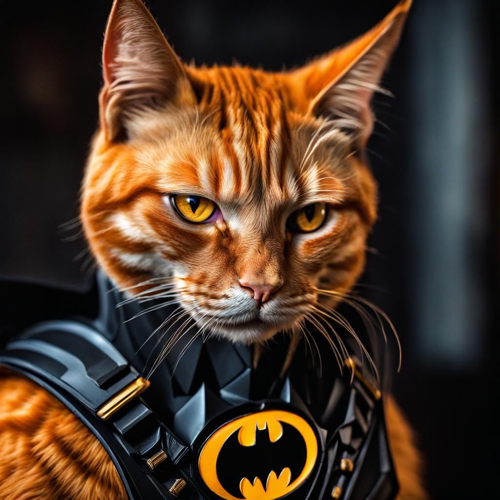 Hyperrealistic Orange Cat Batman in High Definition