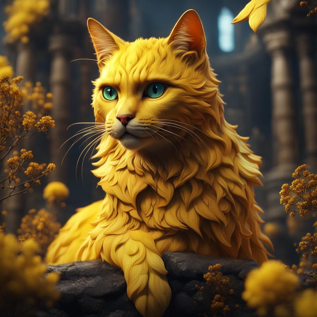 Fantastical Yellow Cat in Detailed Matte Painting