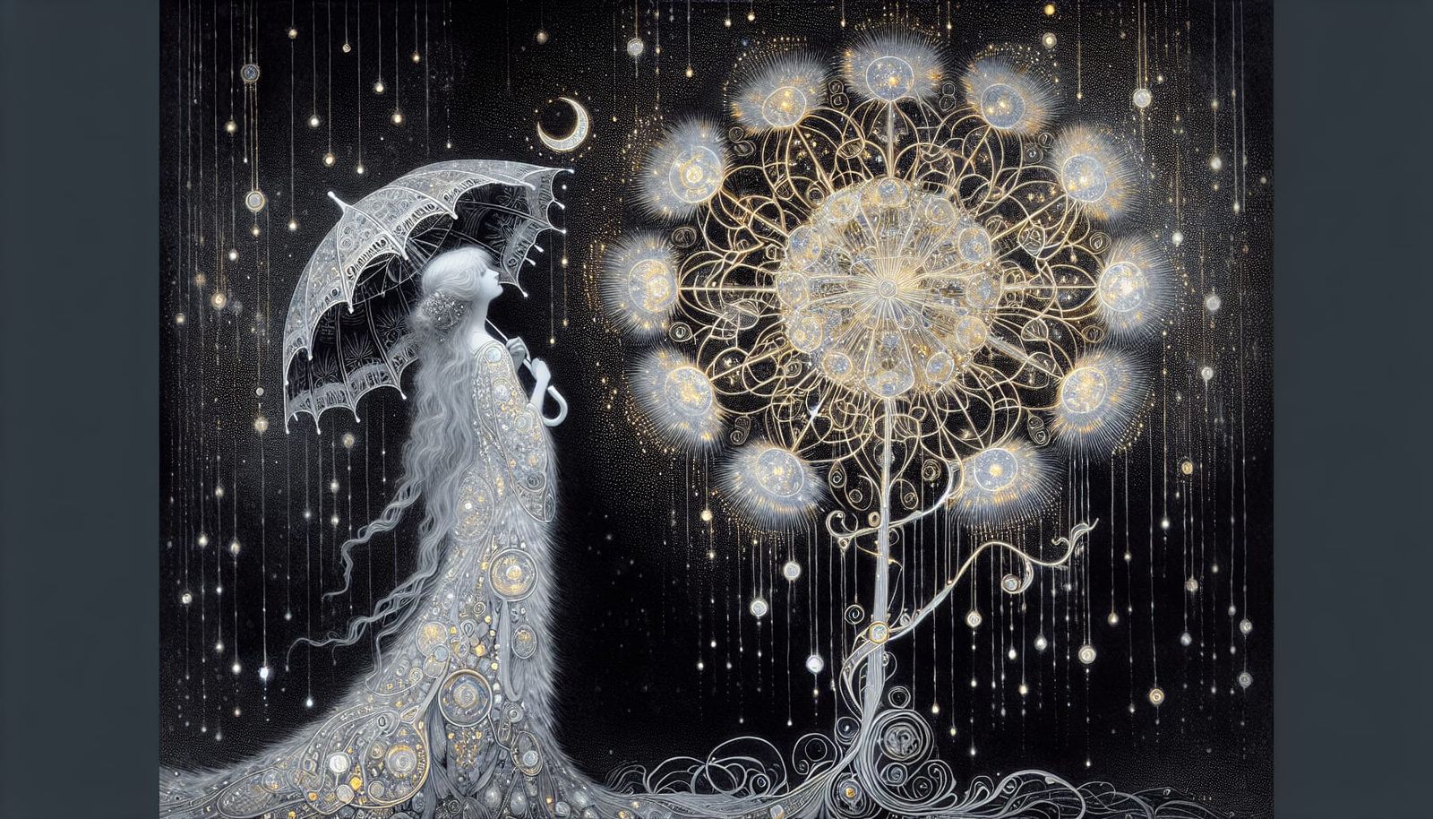 Whispering Dandelion Goddess on a Darkened Realm