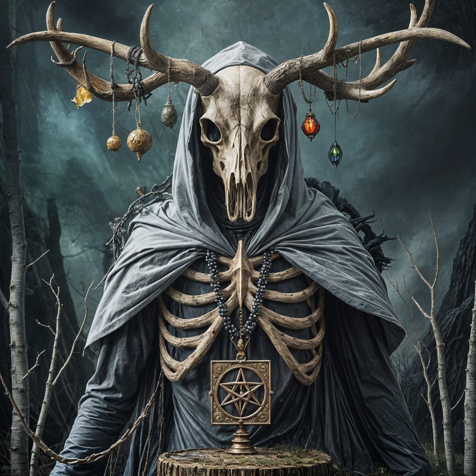 Gothic Druidic Deity in Forest of Birch