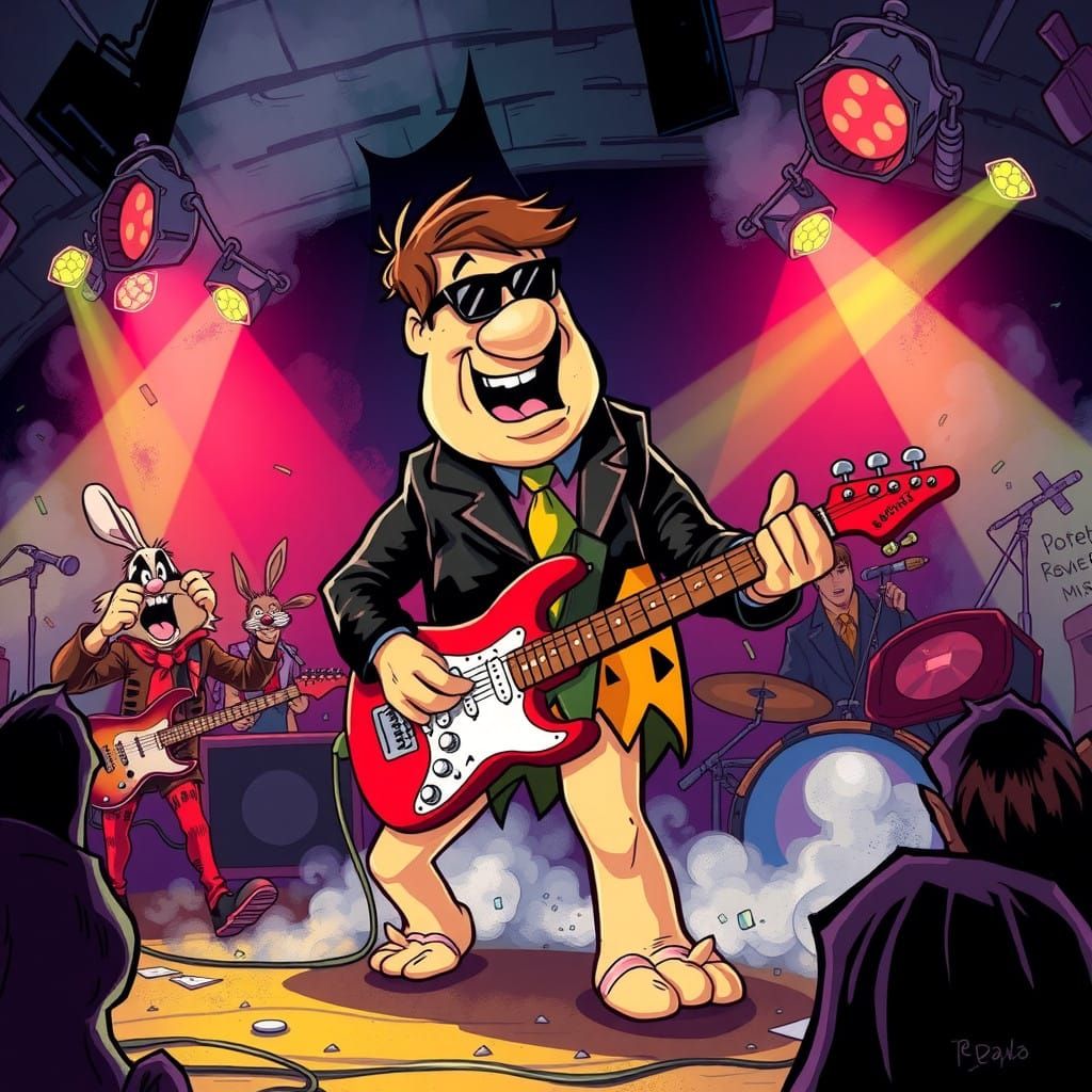 Fred Flintstone Rocks Out in a Wild Concert Scene