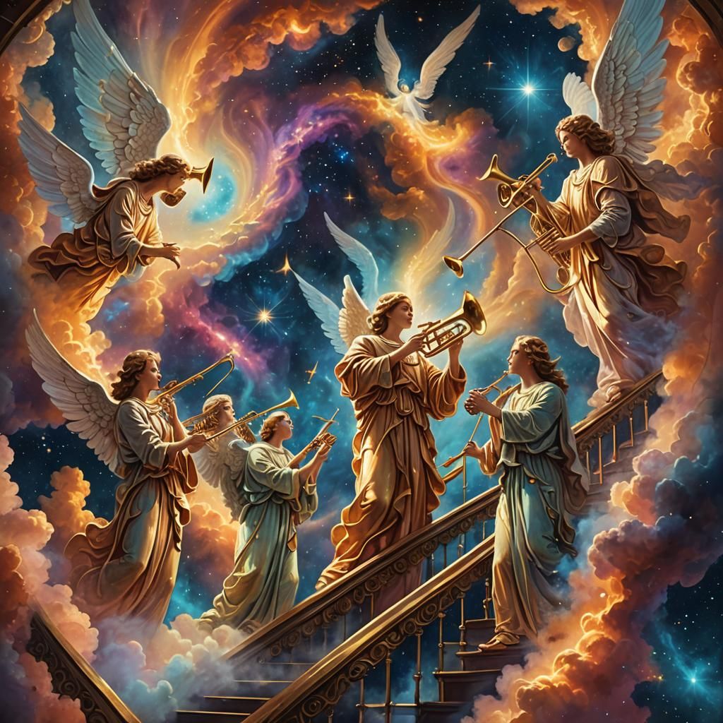 Angelic Trumpeters Ascend a Cosmic Stairway