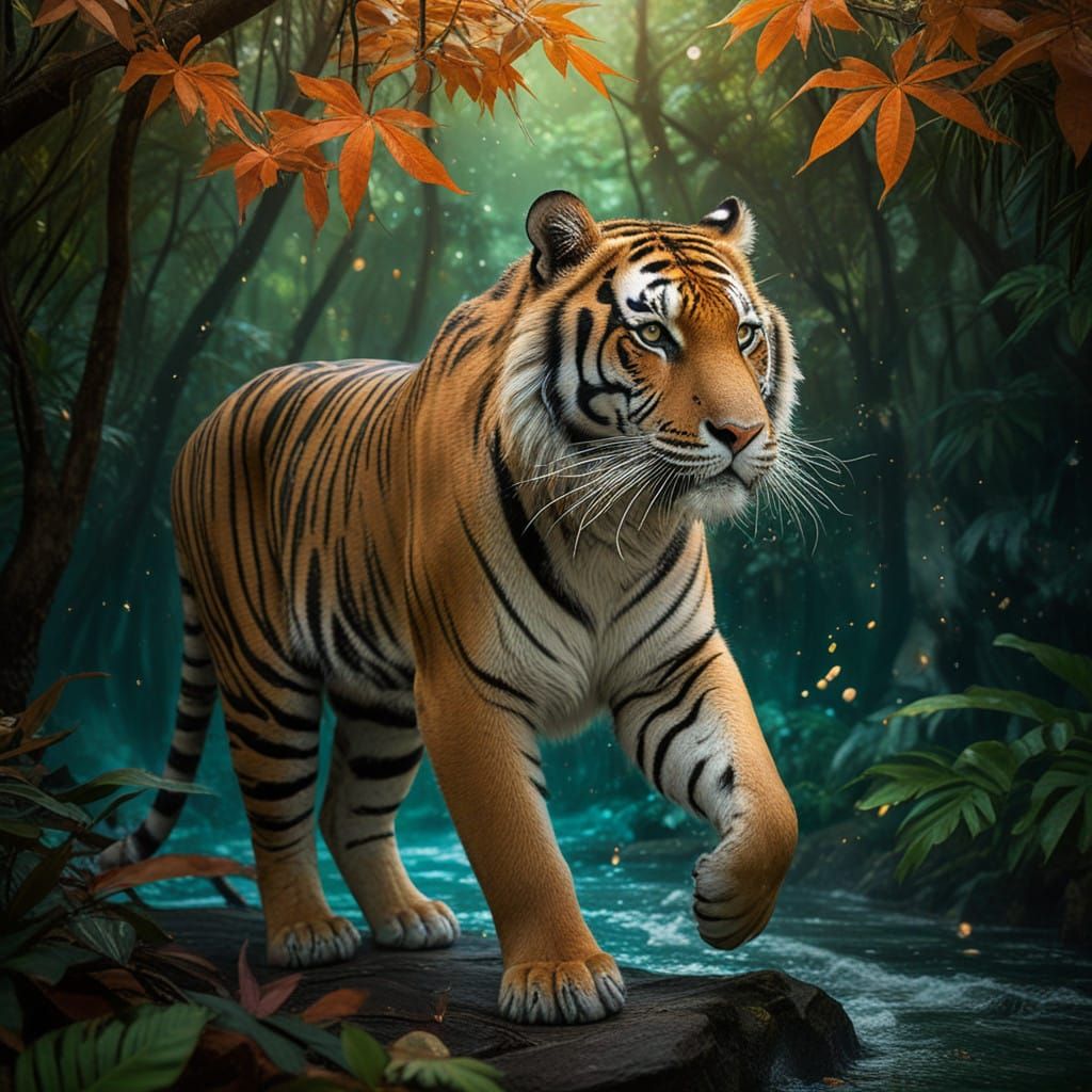 Majestic Tiger in Vibrant Autumn Landscape