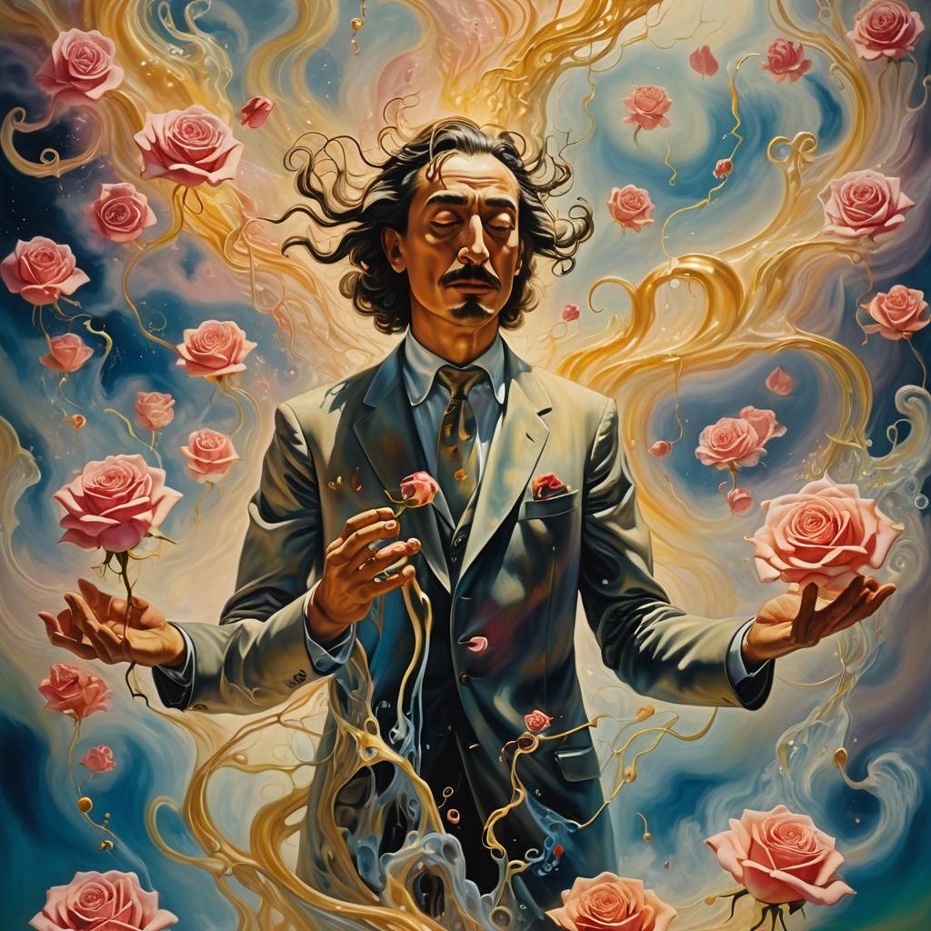 Surreal Figure Dissolving into Ethereal Rose Petals